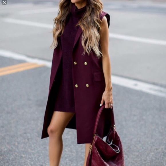 burgundy sleeveless jacket